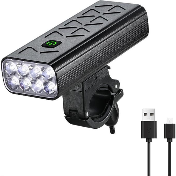 Feu avant de vélo à 8led, haute luminosité, Rechargeable, puissance 9600mAh Without Display noir