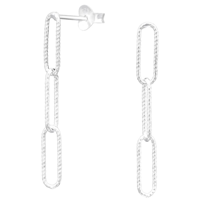 Joy|S - Zilveren paperclip link schakel oorbellen - stud - 3.7 mm x 30 mm