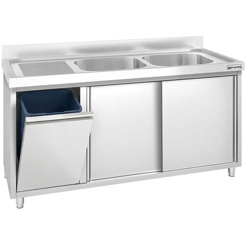 GGM Gastro Spülschrank PREMIUM - 1400x700mm - mit Abfallbehälter & 2 Becken rechts