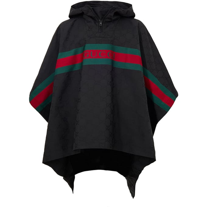 Zwarte Mantella met Web Logo en GG Monogram Printing Gucci