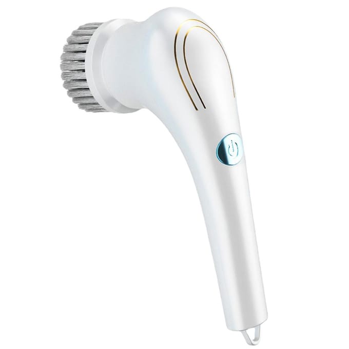 Brosse de nettoyage multifonctionnelle, épurateur électrique à rotation, avec 5 têtes, sans fil, portable, pour la cuisine blanc