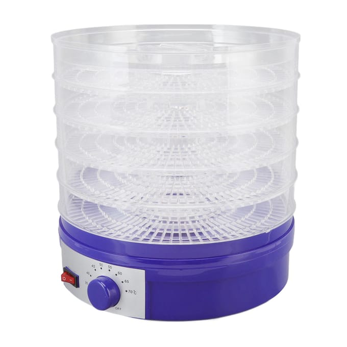 Voedseldroogmachine Blauw ABS 5 Lagen Touch Control Transparante Schaal Fruit Dehydrator voor Thuis Vlees white