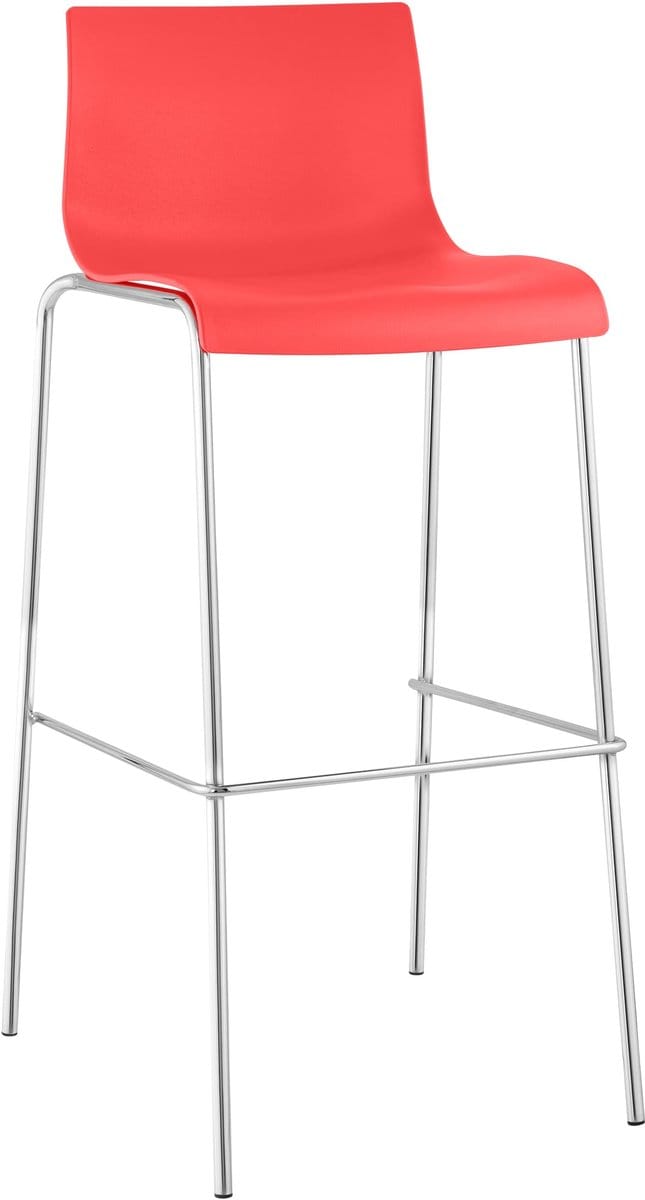 CLP Barkruk Hover kunststof 4-potig frame, met rugleuning, voetsteun chroom/rood
