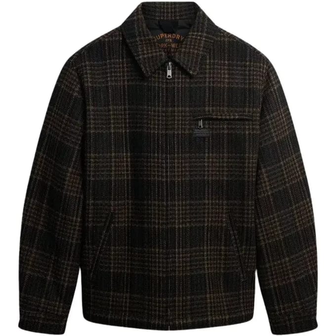 Superdry Overshirt Wool Blend Ruit Bruin - Maat L - Heren - Tussenjas