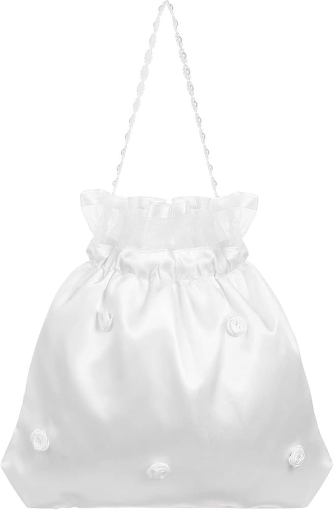 Elegante Witte Satijnen Bruidstas / Clutch met Parelversiering voor Bruiloften