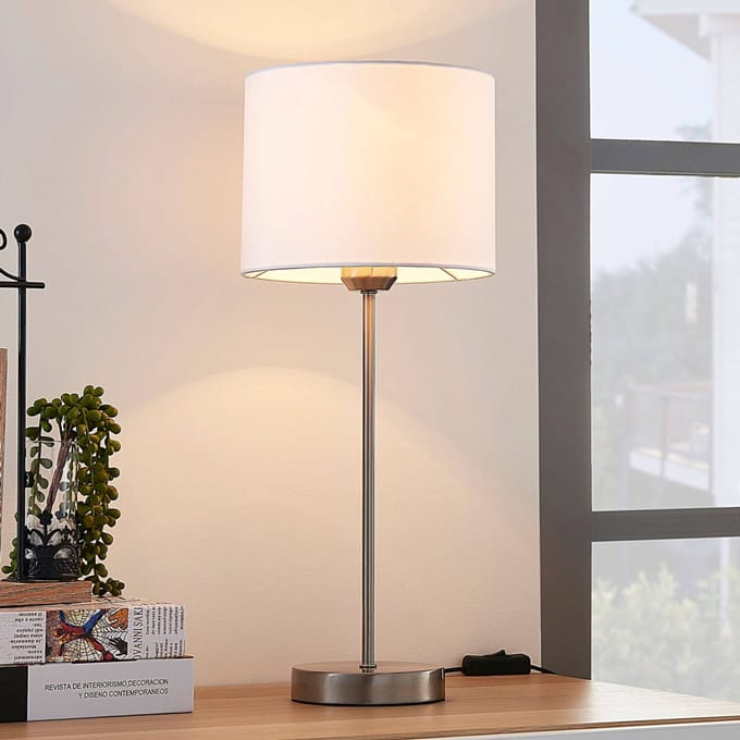 Lindby - Tafellamp - 1licht - Stof, metaal - H: 48 cm - E27 - wit, nikkel gesatineerd