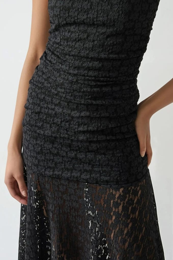 Strapless Kant Midi Jurk
