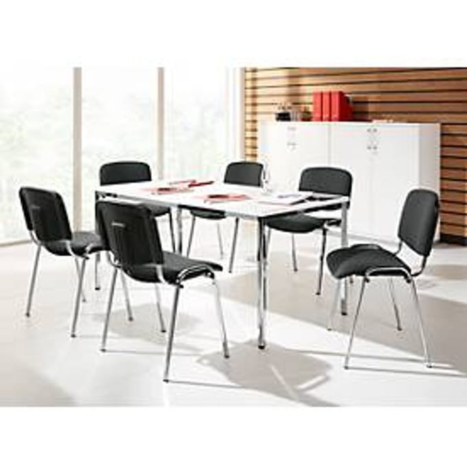 Set van 6 ISO BASIC stoelen, antraciet stof en 1 tafel 1600 x 800 mm, wit