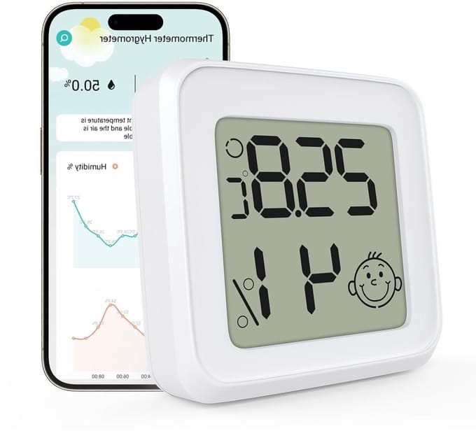 Digitale Binnen Thermometer en Hygrometer met Bluetooth Verbinding en LCD Scherm voor Thuisgebruik, Kelders en Wijnopslag