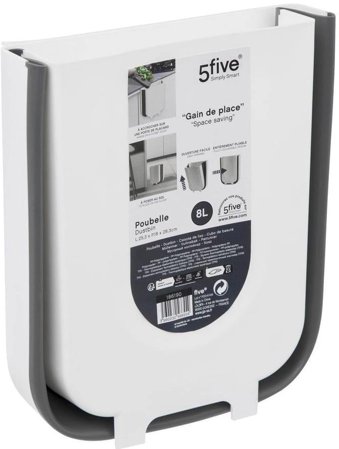 Handmatige afvalbak - 8 liter - kunststof - L 25,3 x D 9 x H 28,9 cm