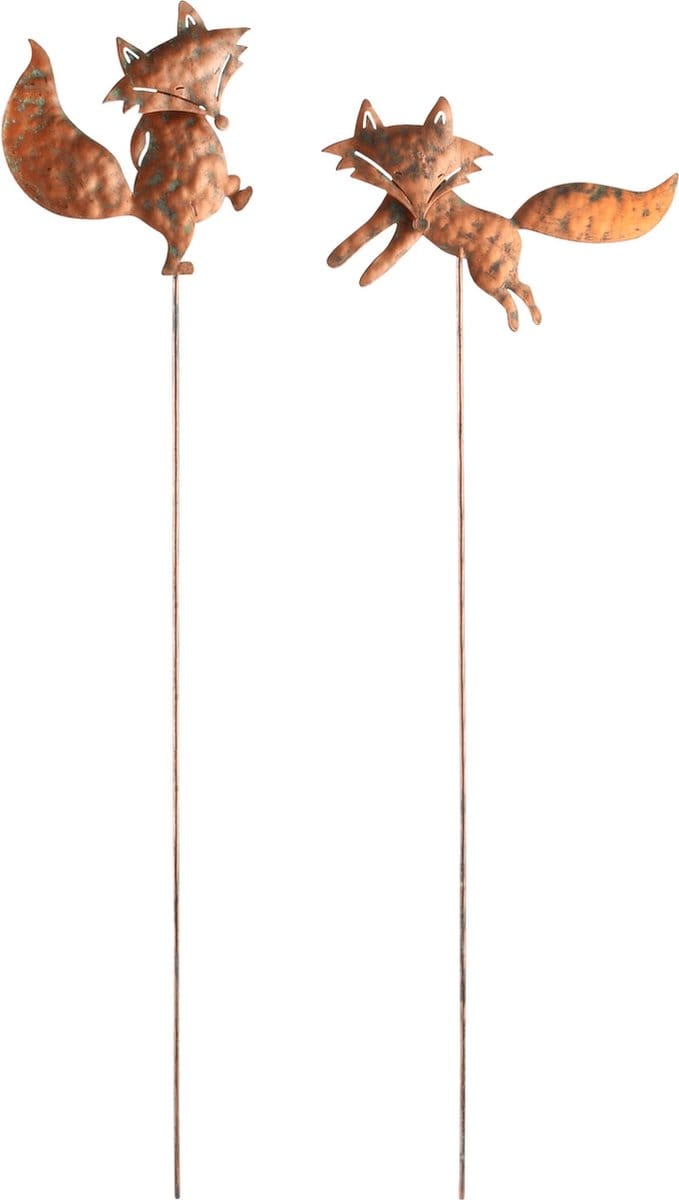 Dekoratief | Stick m/vosje, roest, metaal, 10x1x53cm, set van 2 stuks | A245215