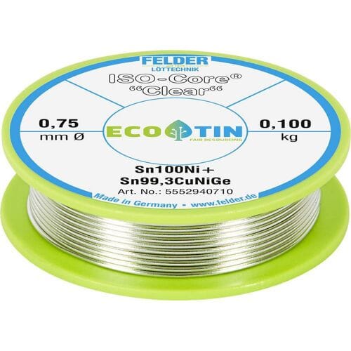 Felder ISO-Core Clear Sn100Ni+ Soldeertin Spoel Sn99,25Cu0,7Ni0,05 0.100 kg 0.75 mm