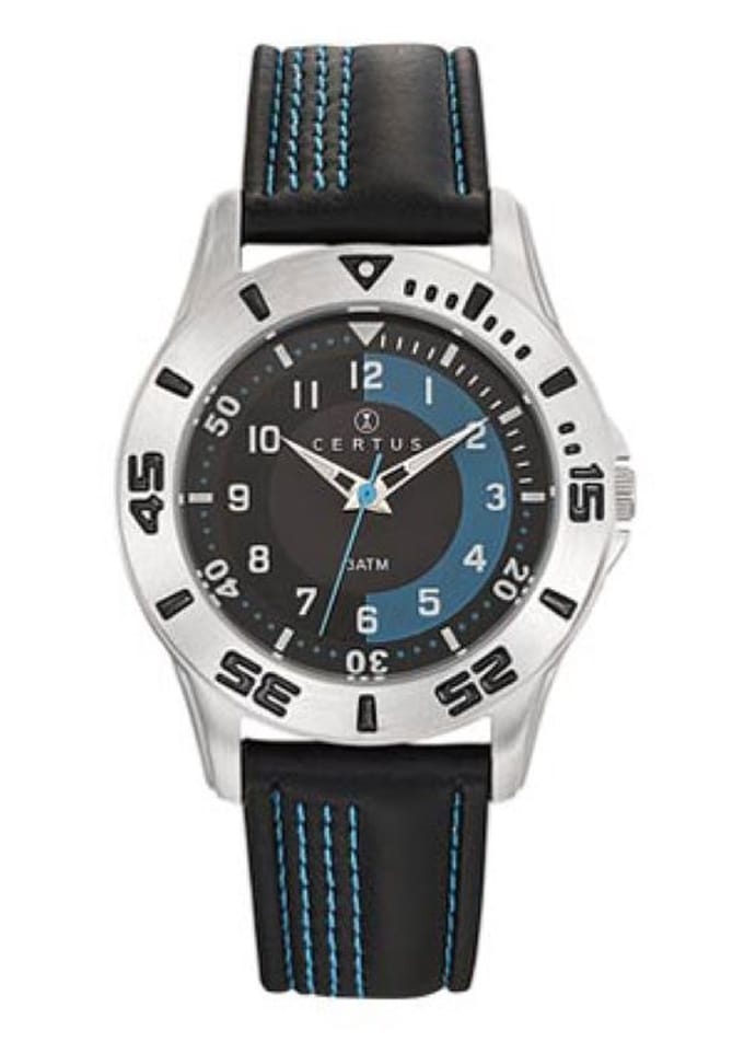 Certus-Stoer jongens horloge-Zwart/BlauwLederen band-37MM