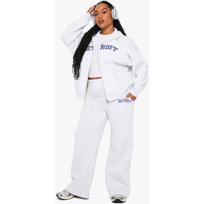 boohoo Dames PLUS DETROIT BREDE BEEN JOGGERS | Ash Grey | Maat: 26