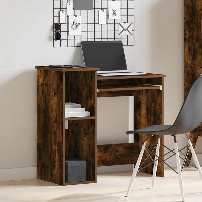 vidaXL - Bureau - met - schappen - 84x40x78 - cm - bewerkt - hout - gerookt - eiken