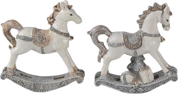 Clayre & Eef Beeld Set van 2 Paard 8 cm Wit Kunststof
