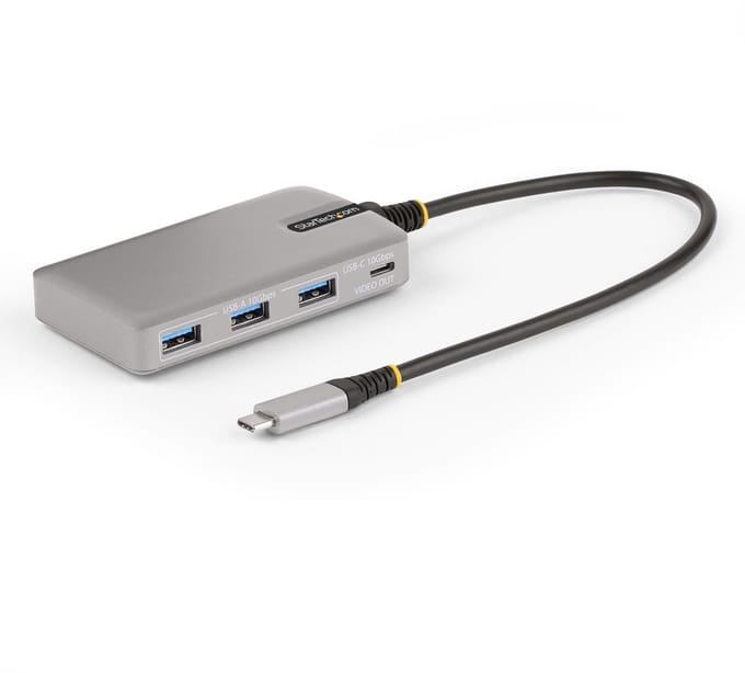 StarTech.com 4-Port USB-C Hub met USB-C DP Alt Mode Video Output 4K 60Hz, 3x USB-A, 1x USB Type-C, 100W Power Delivery Pass-Through, USB 3.2 10Gbps, 30cm Kabel, Compacte USB Hub