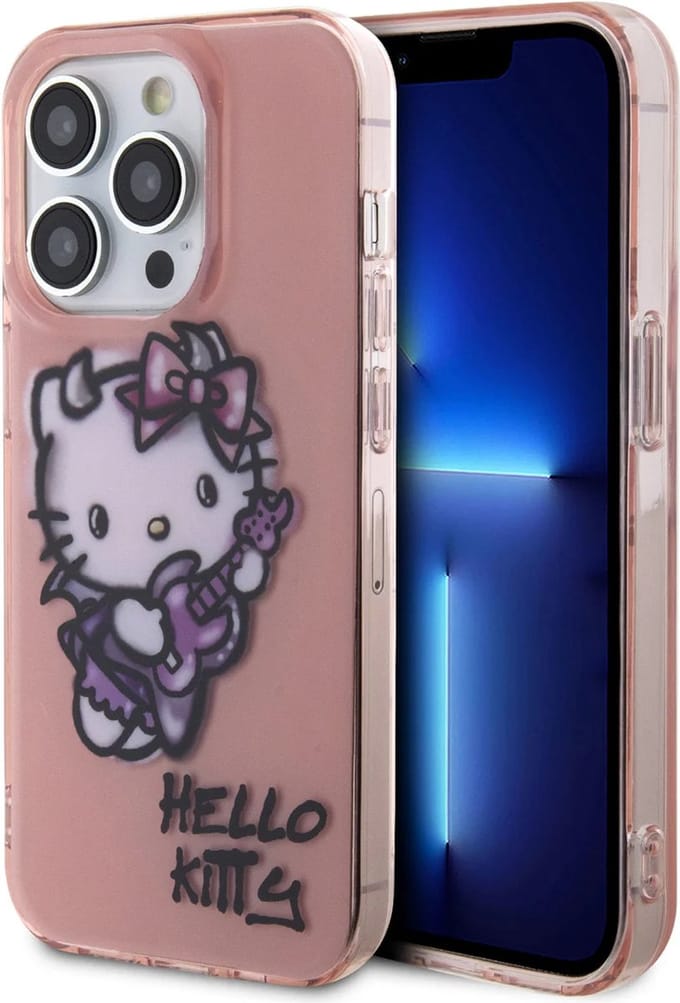 Hello Kitty iPhone 15 Pro Max TPU Back Cover hoesje – Graffiti Guitar – Roze