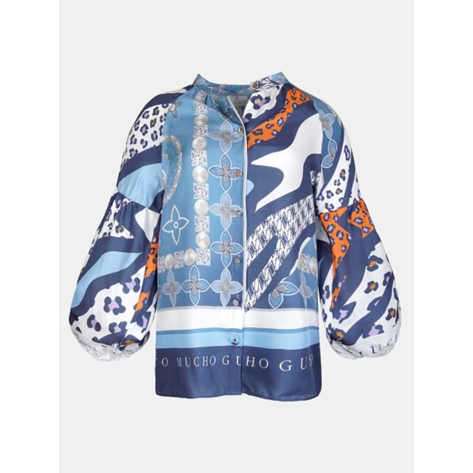Mucho Gusto Blouse carini jeans blauw met oranje patchwork