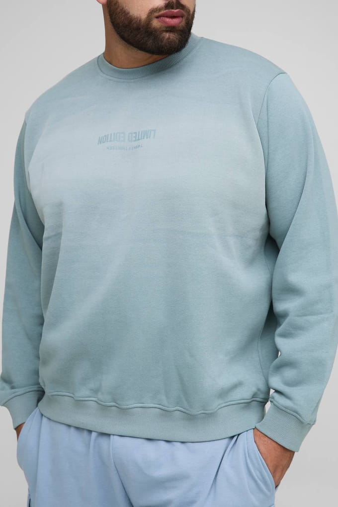 Plus Limited Edition Print Spray Wash Regular Fit Sweater | Slate | Size 2XL
