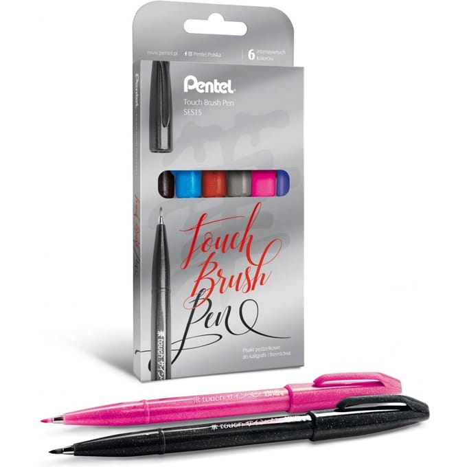 Kalligrafie stiften set, 6 kleuren, brush pen