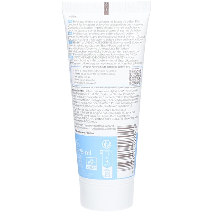 Cattier Baby 3in1 Biologische Luier Crème 75 ml