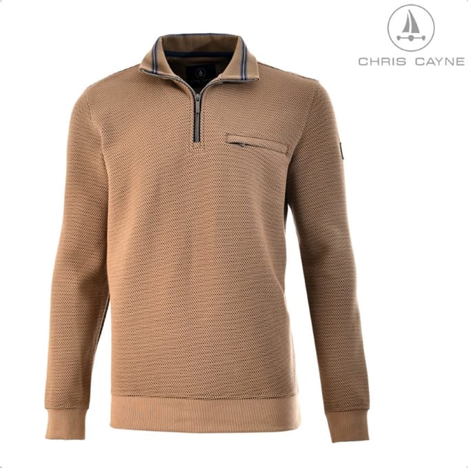 Trui 4008 zand relief korte rits Chris Cayne - maat 3XL