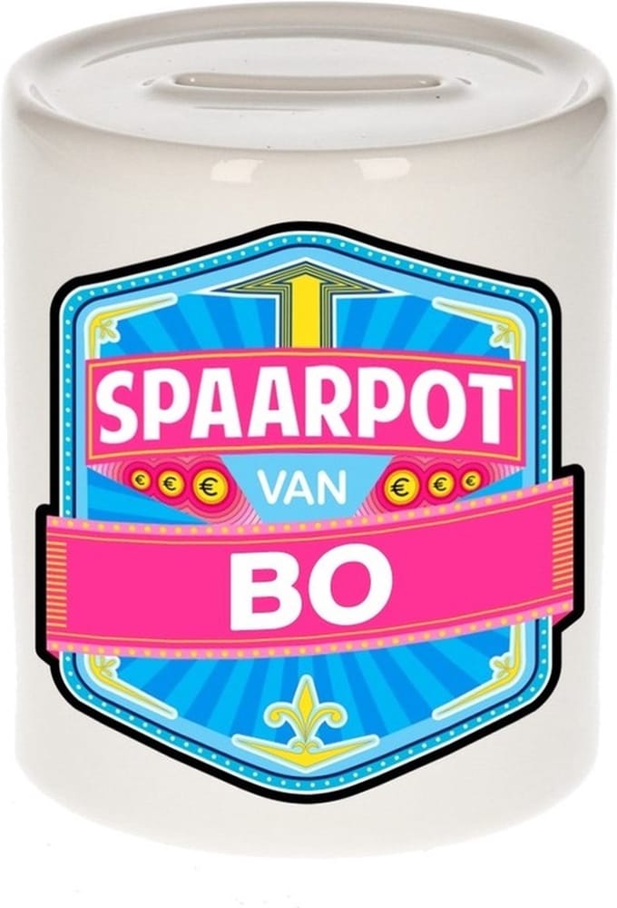 Bellatio Decorations Kinder spaarpot met naam - Bo - keramiek - met dop - wit - Sparen - Spaargeld van Bo