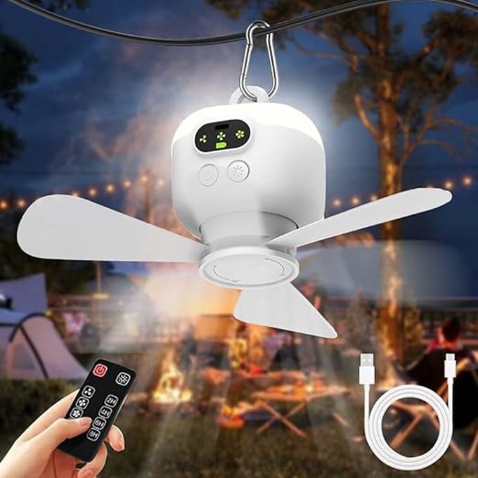 Verte Camping Plafondventilator met Afstandsbediening - Wit - Woonkamer | Slaapkamer | Keuken | Tent