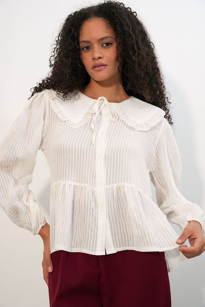 Dames Viscose-mix Blouse Met Baby Kraag