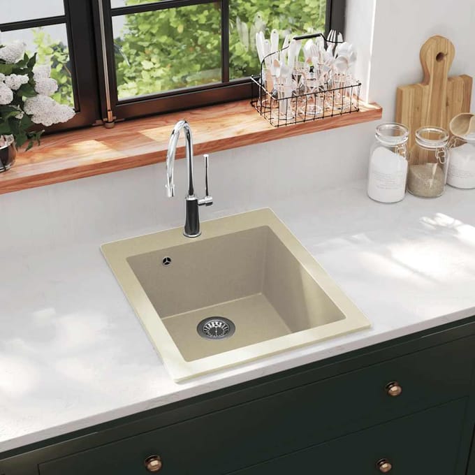 vidaXL - Gootsteen - enkele - bak - graniet - beige