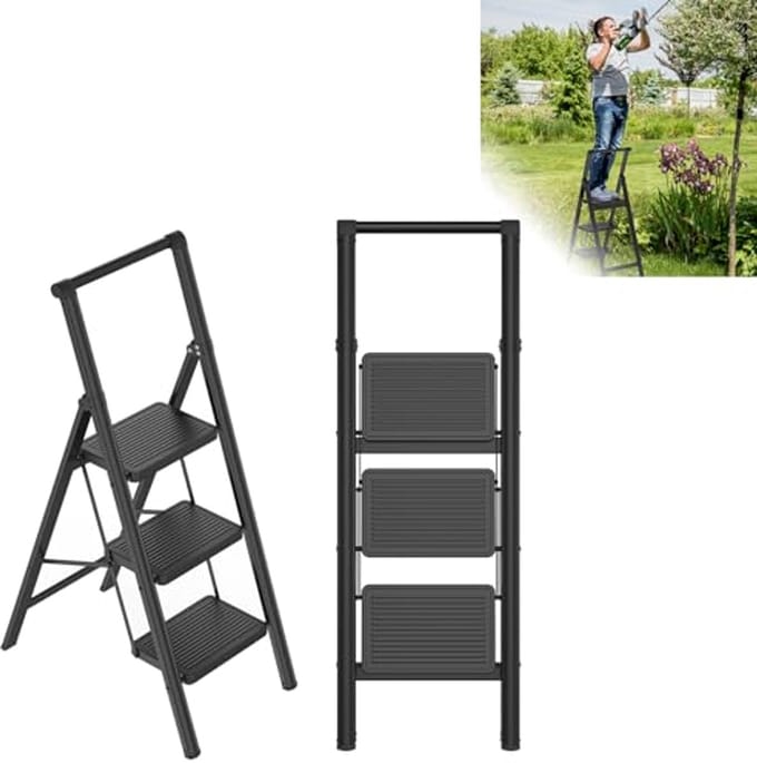 Inklapbare Trapladder - 3 Treden - Antislip, Hoogte Beveiliging en Stevige Leuning