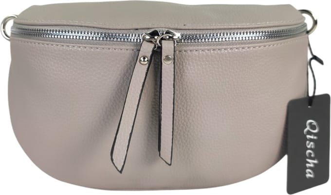 Qischa® - Crossbody heuptas bumbag - uni riem - soft - licht grijs - vegan - medium size