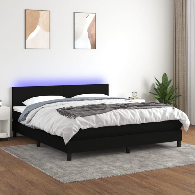 vidaXL - Boxspring - met - matras - en - LED - stof - zwart - 160x200 - cm