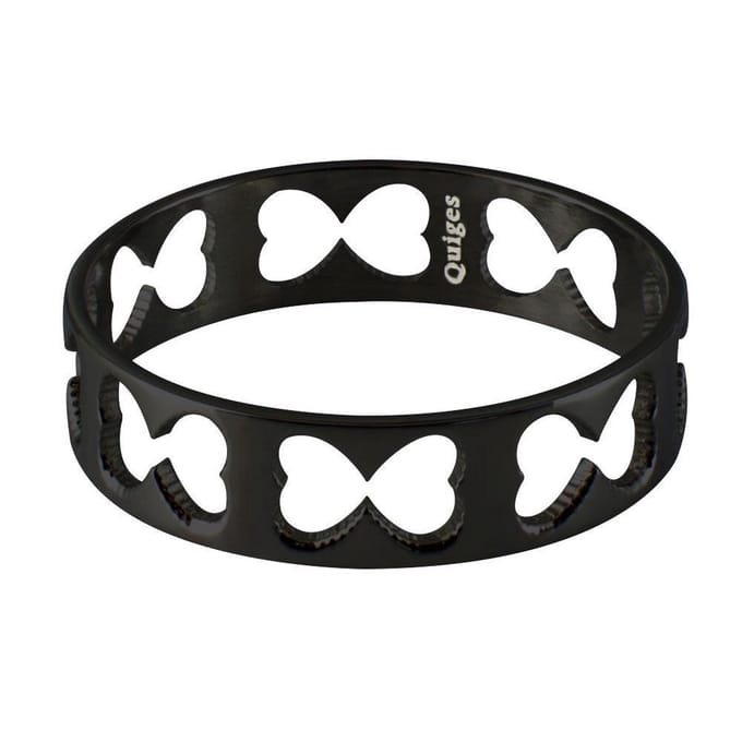 Quiges Stapelring Dames - Vulring Harten - RVS Zwart - Maat 19 - Hoogte 6mm