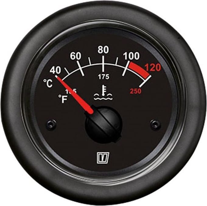 VETUS temperatuurmeter - 12/24V - zwart/chroom - inbouwmaat 52 mm
