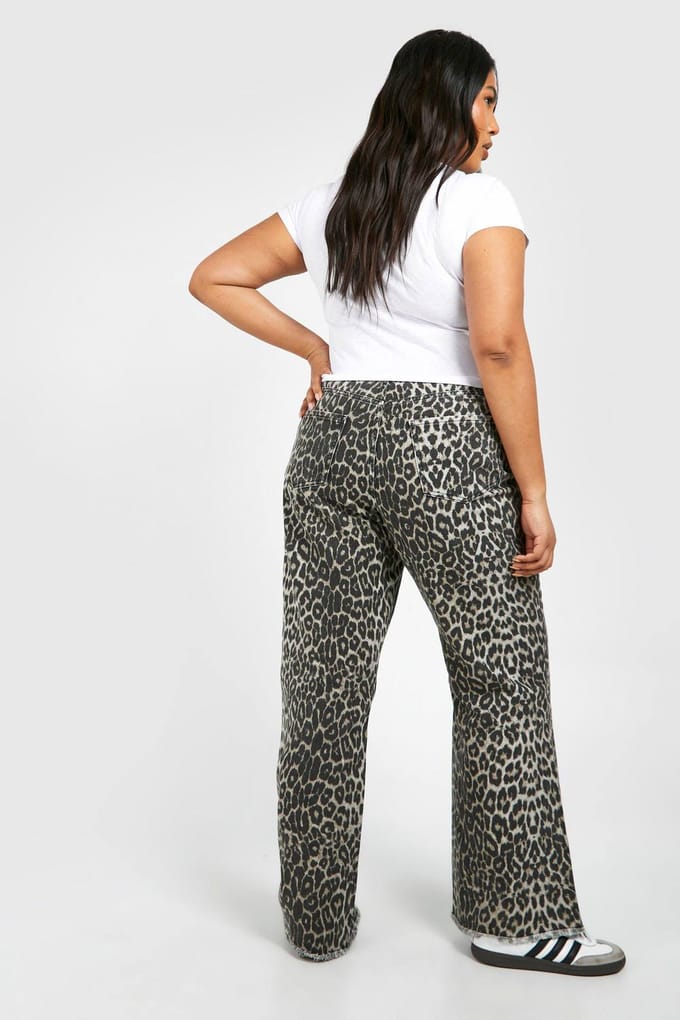 boohoo Dames Plus Leopard Straight Leg Jeans | Luipaardprint | Maat: 44