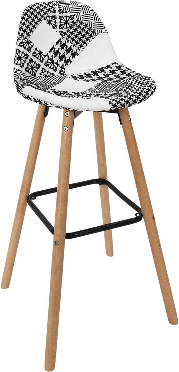 Home Deco - Patchwork barkruk - grijs - zwart - hoogte 92,5 cm