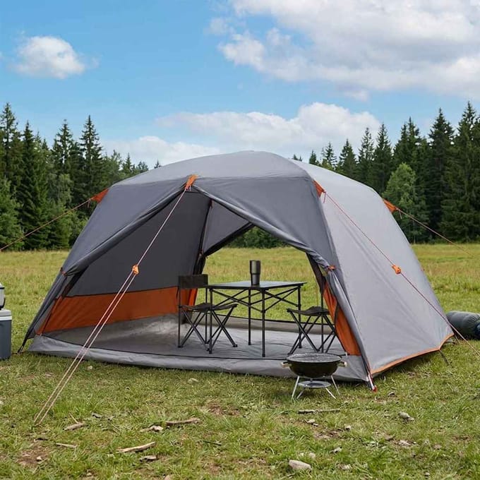 vidaXL - Backpacking - Tent - 4-persoons - Grijs - en - Oranje