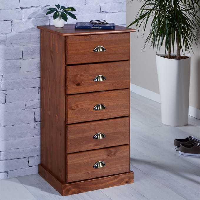 Commode PARIS met 5 lades en schelpvormige handgrepen, kastanjebruin