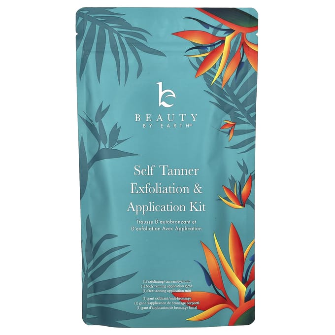 Beauty By Earth, self-tanner exfoliation & reapplication kit, 3-piece set blue