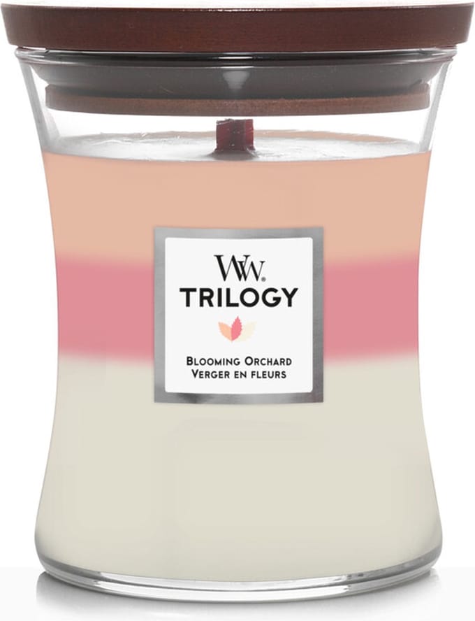 WoodWick Hourglass Trilogy Medium Geurkaars - Blooming Orchard - 60 branduren