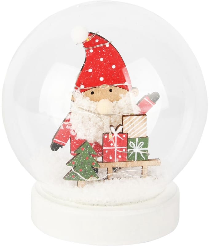 Dekoratief | Globe m/santa, groen/rood, glas/hout, LED, 12x12x13cm | A255501