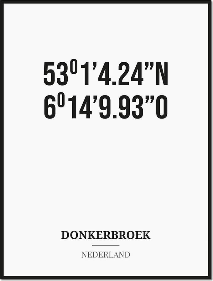 Poster/kaart DONKERBROEK met coördinaten
