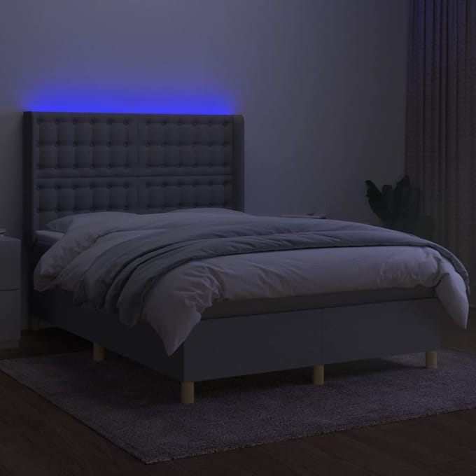 vidaXL - Boxspring - met - matras - en - LED - stof - lichtgrijs - 140x190 - cm