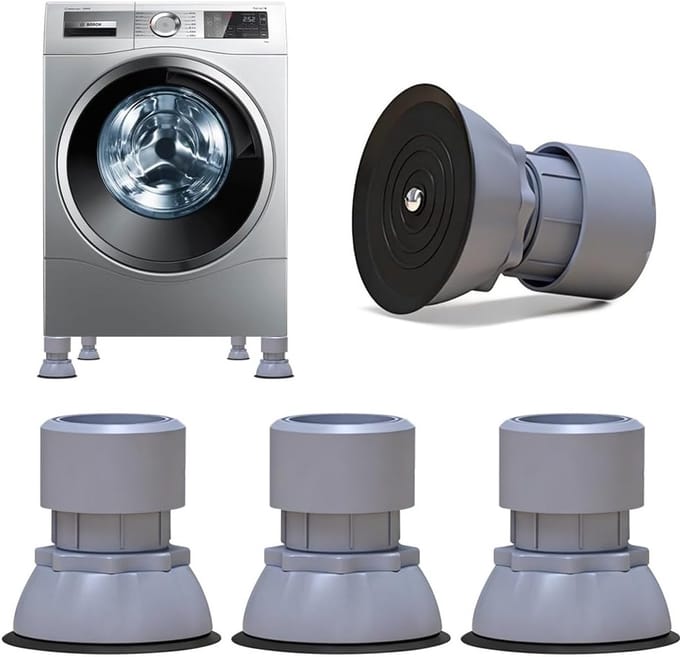 Wasmachine Dempers - Apparaat Trillingsdempers - Stil Werken - Verstelbare Voeten - 10-12cm Diameter - Grijs