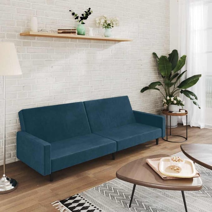 vidaXL - Slaapbank - 2-zits - fluweel - blauw