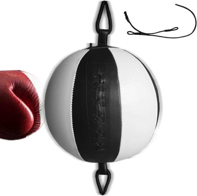 Boksbal Kinderen - Reactiebal Trainer - Coördinatie Verbeteren - Dubbele Elastische Touwen - 35cm Lengte - Zwart Wit