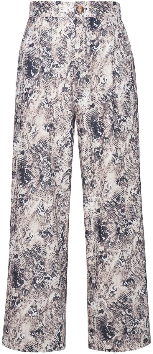 Studio Untold - Dames - Broek wijde pijp hoge taille snakeprint - Nougat - Maat 46