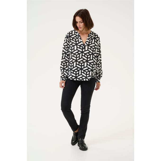 Blouse met lange mouwen Regular fit Chalk/Deep Black white black